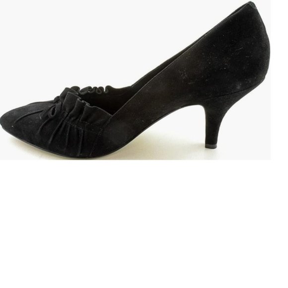 Enzo Angiolini Gray Suede "Sweetpea" Ruffled Ruched Vamp Bow Pointy Toe Heel NWT - Picture 2 of 13